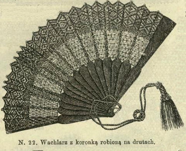 Wachlarz z koronką robioną na drutach, 1877   Fan with knitted lace, 1877